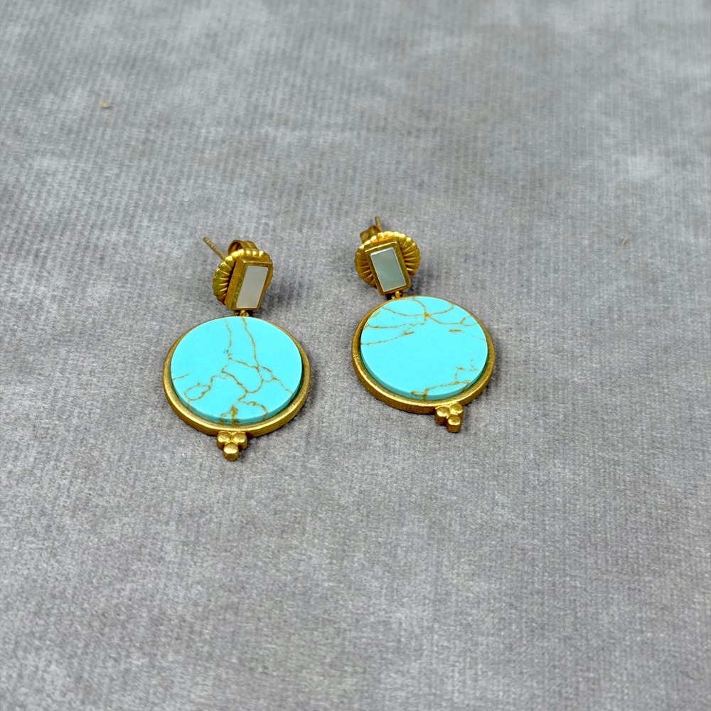 Freida Rothman Turquoise Mother of Pearl Drop Earrings Matte Gold 925 Silver - Picture 5 of 10